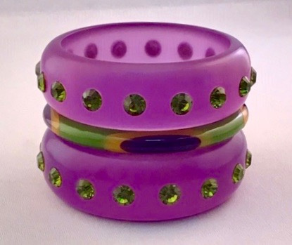 LG128  transparent purple/peridot rhinestones bangles